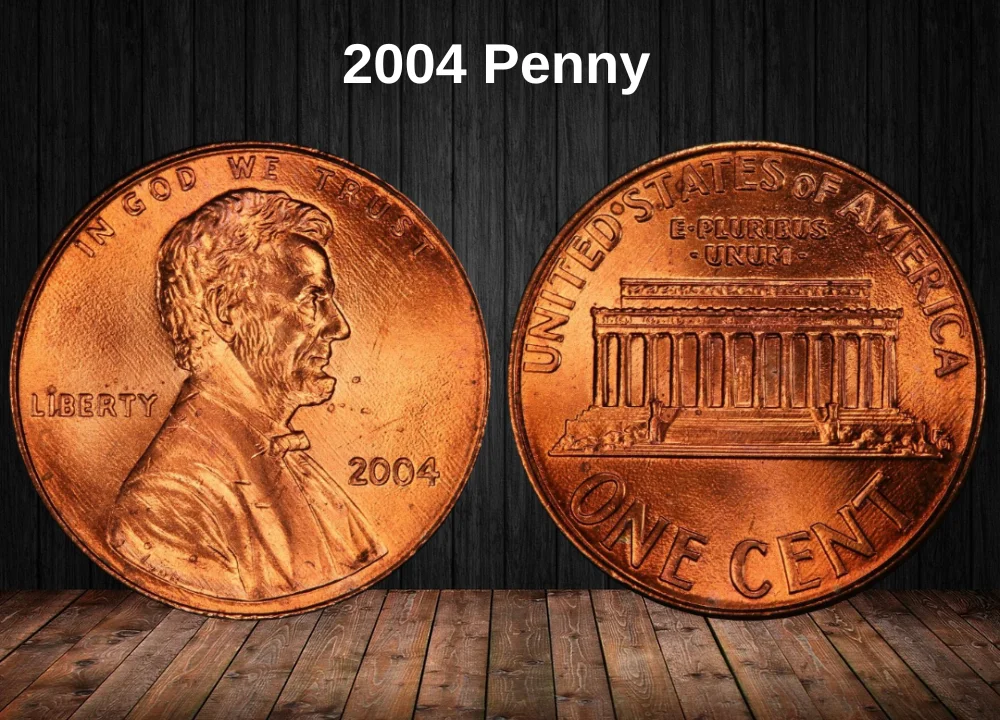 Grading strip of four 2004 Lincoln cents showing four condition tiers from worn circulated through gem uncirculated red